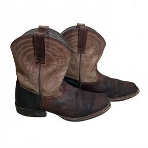 Ariat Boys Distressed Western Cowboy Boots Brown Orange Accents Size 4 EU 35.5